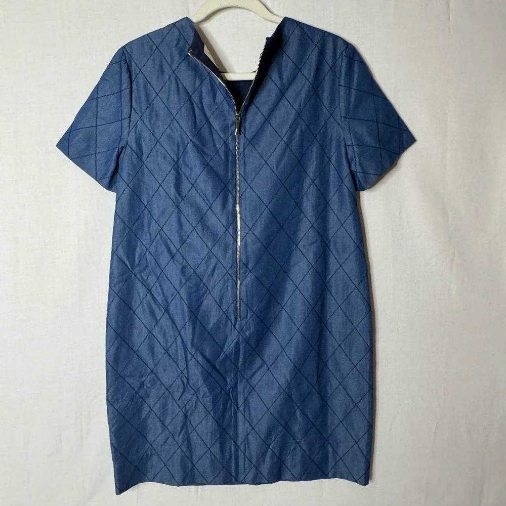 Kate Spade Quilted Chambray Shift Dress Sz 2 Dark Blue Short Sleeve‎ Teacher